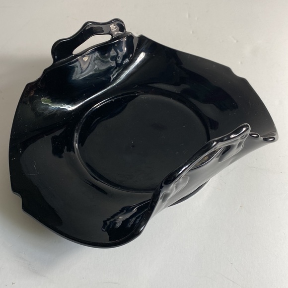 Vintage LE Smith Black Amethyst Depression Glass BonBon Serving Dish Handle Tray - Picture 3 of 5